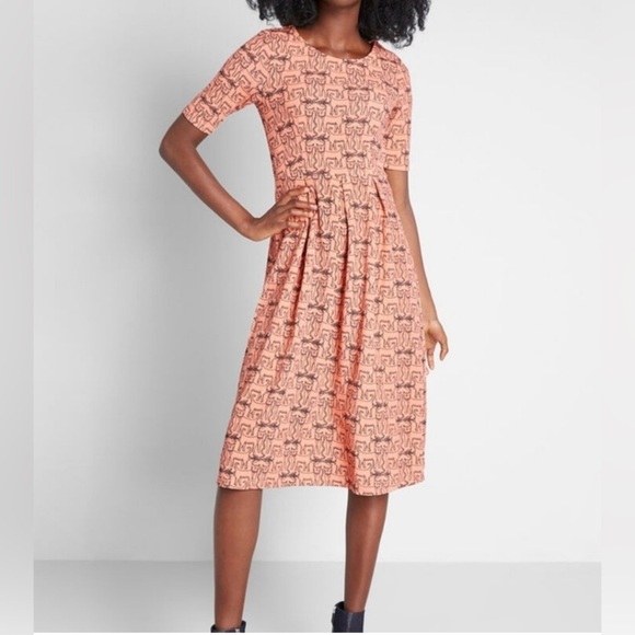 Compania Fantastica Dress NWT Cats Fish M ModCloth Novelty Print Fit and Flare - Picture 1 of 13